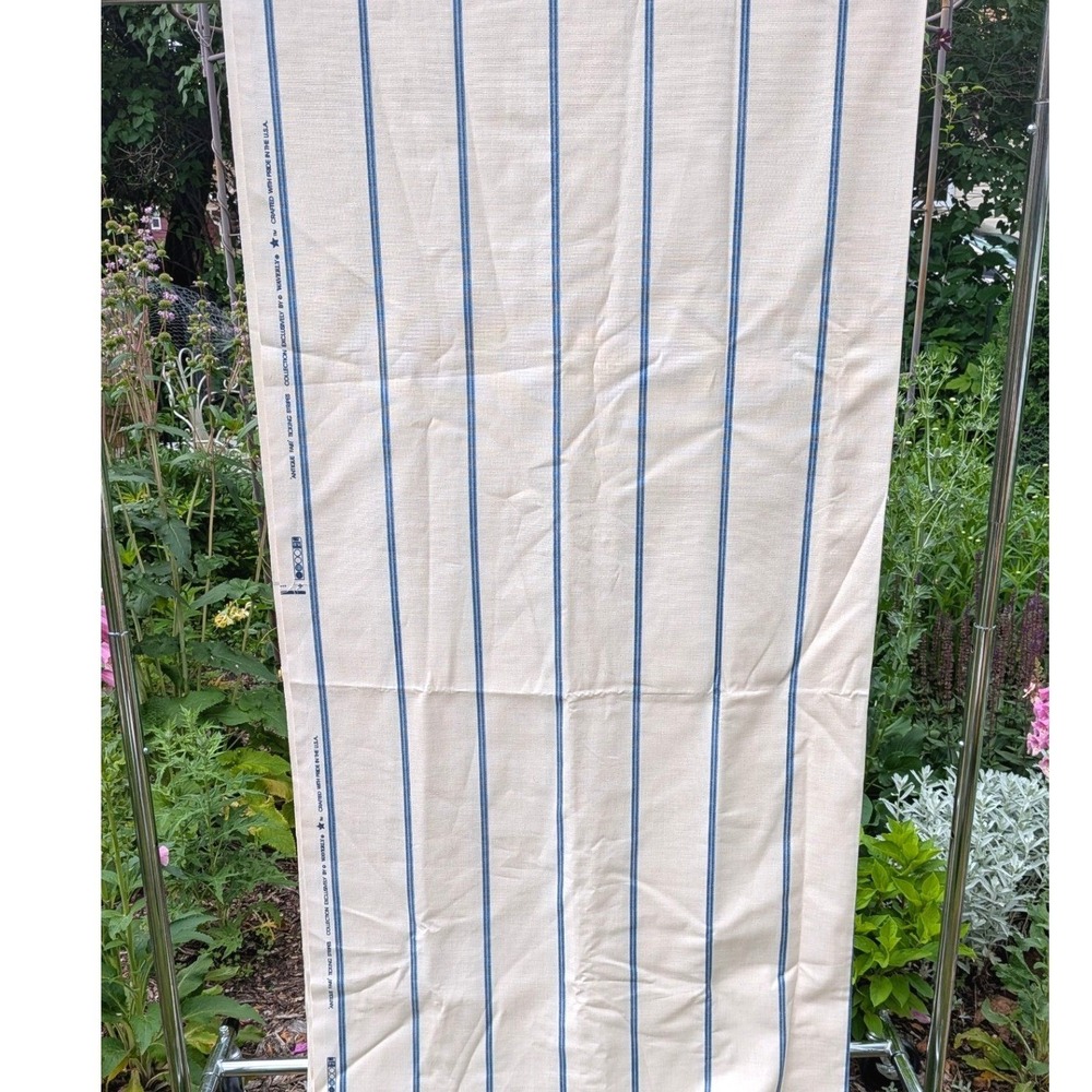 Waverly Antique Fair Ticking Stripes Fabric Blue Cream 56x126 3.5 Yards USA Made